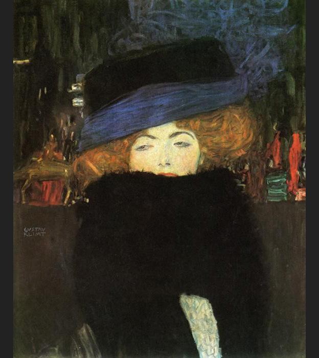 Gustav Klimt lady with hat and feather boa